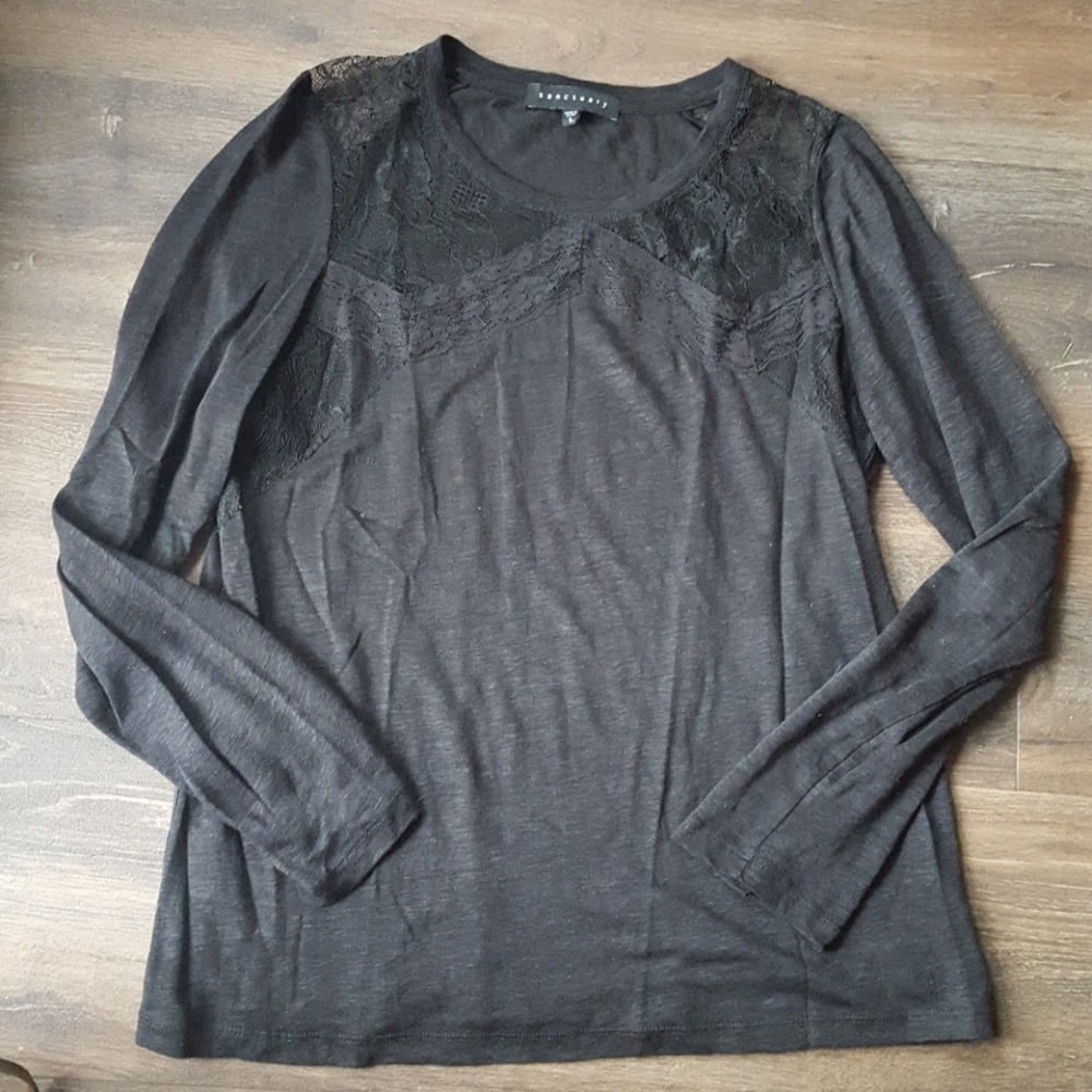 Sanctuary black long-sleeved lace tee